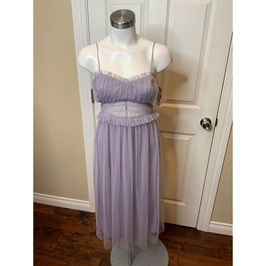 Topshop Light Purple Ruffled Lace Midi Cut-Out Dress, Size 4